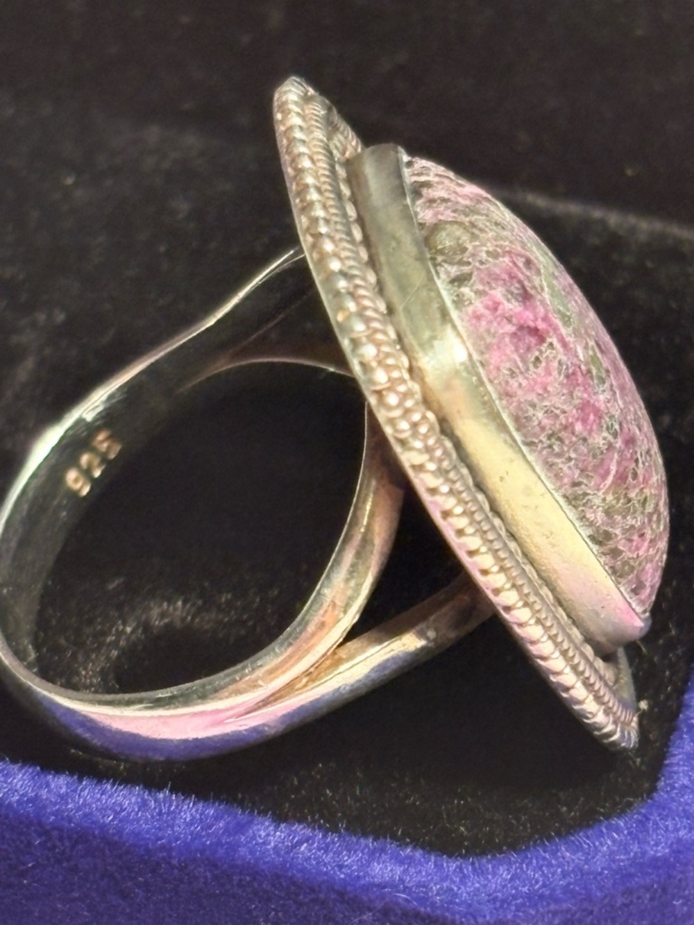 Chic Silver and Purpurite stone Ring 925 sterling silver cocktail vintage ring - Picture 11 of 15